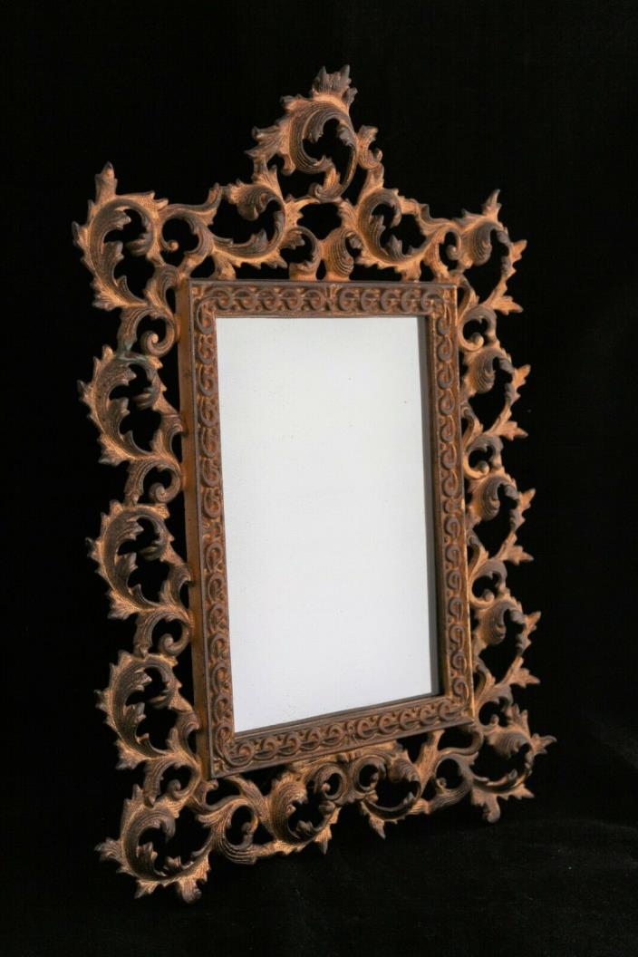 Antique French Bronze Rococo Style Frame Vanity Dresser Mirror