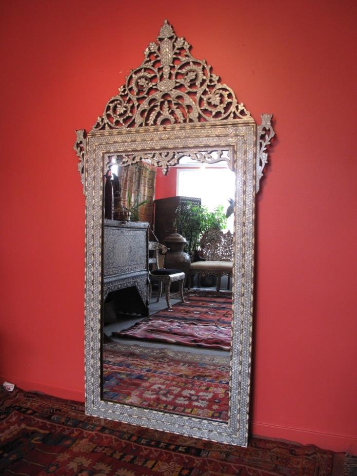 ANTIQUE SYRIAN MIRROR INLAID WITH MOTHER OF PEARL AND CAMEL BONE. FREE SHIPPING!