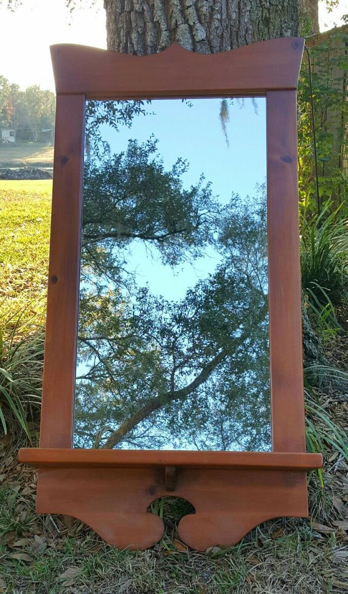 vintage oak wood wall mirror with shelf arts & crafts rustic 48