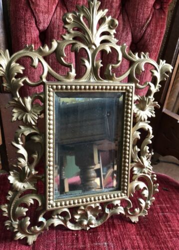 Antique Victorian Cast Iron Beveled Table Mirror W/ Stand 8845