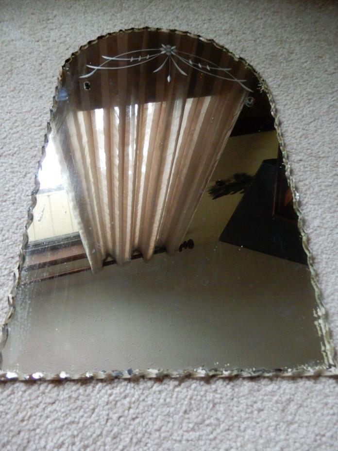 VINTAGE ANTIQUE 1940's - 50'S WALL BATHROOM MIRROR ARCH TOP ETCHED GLASS 20 x 12