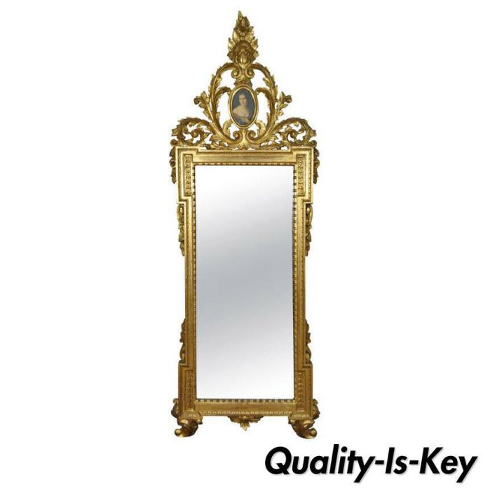 Italian Gold Giltwood Wall Mirror in the French Rococo Louis XV Taste with Cameo
