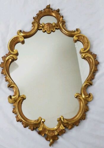 Vintage carved Gilt wood mirror Italian Rococo Art Nouveau Empire Regency