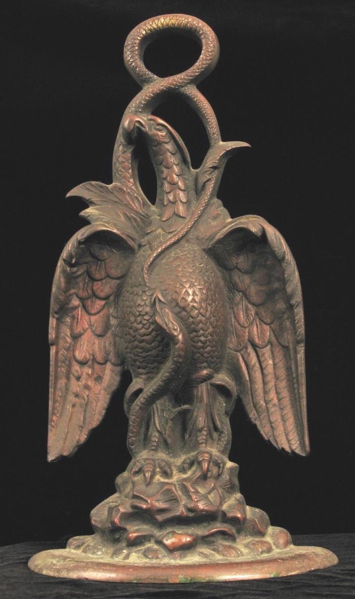 ANTIQUE EAGLE SERPENT PATRIOTIC REVOLUTIONARY BRONZE DOOR STOP HEAVY SCULPTURE