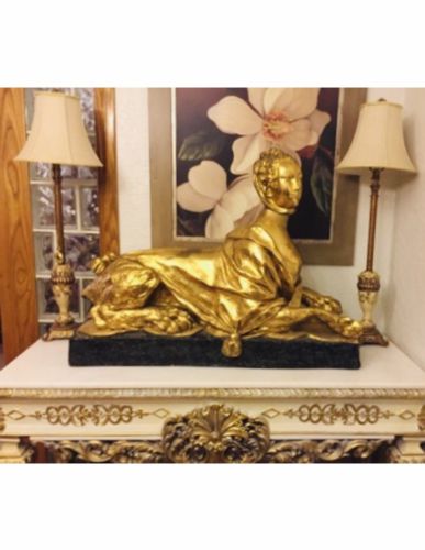 Antique elaborate lady gold gilt madame pompadour sphinx statue greek mythology