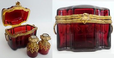Antique French Red Double Handles Scent Casket