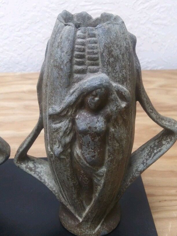 Art Nouveau Pewter Vase, Corn Cob with Young Maiden circa 1910