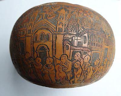 Exceptionally Rare South American Hand Carved Gourd Contaier, Museum Quality
