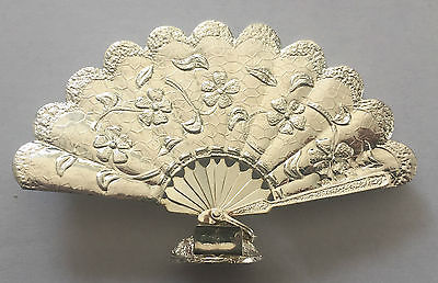 Vintage! ANTIQUE HAND FAN Place Card Holder Flowers with Leaves Wedding SILVER