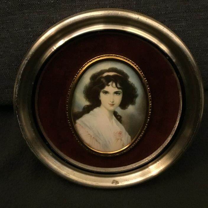 Victorian Painting of Lady Hubak in Burgandy Velvet Frame
