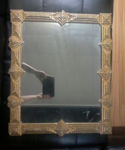 ANTIQUE TRAMP ART MIRROR GOLD PAINT RARE BIG HEARTS 19 x23 inches! MAKE AN OFFER