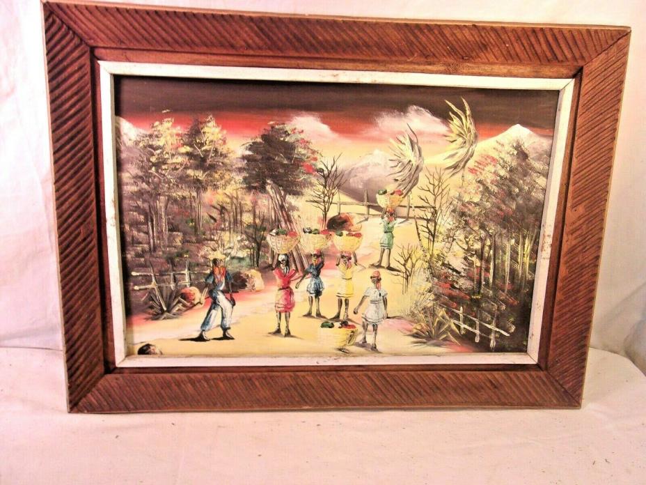 Vintage mid century frame and jamaican painting 21x29  canvas 16x24 molding 3