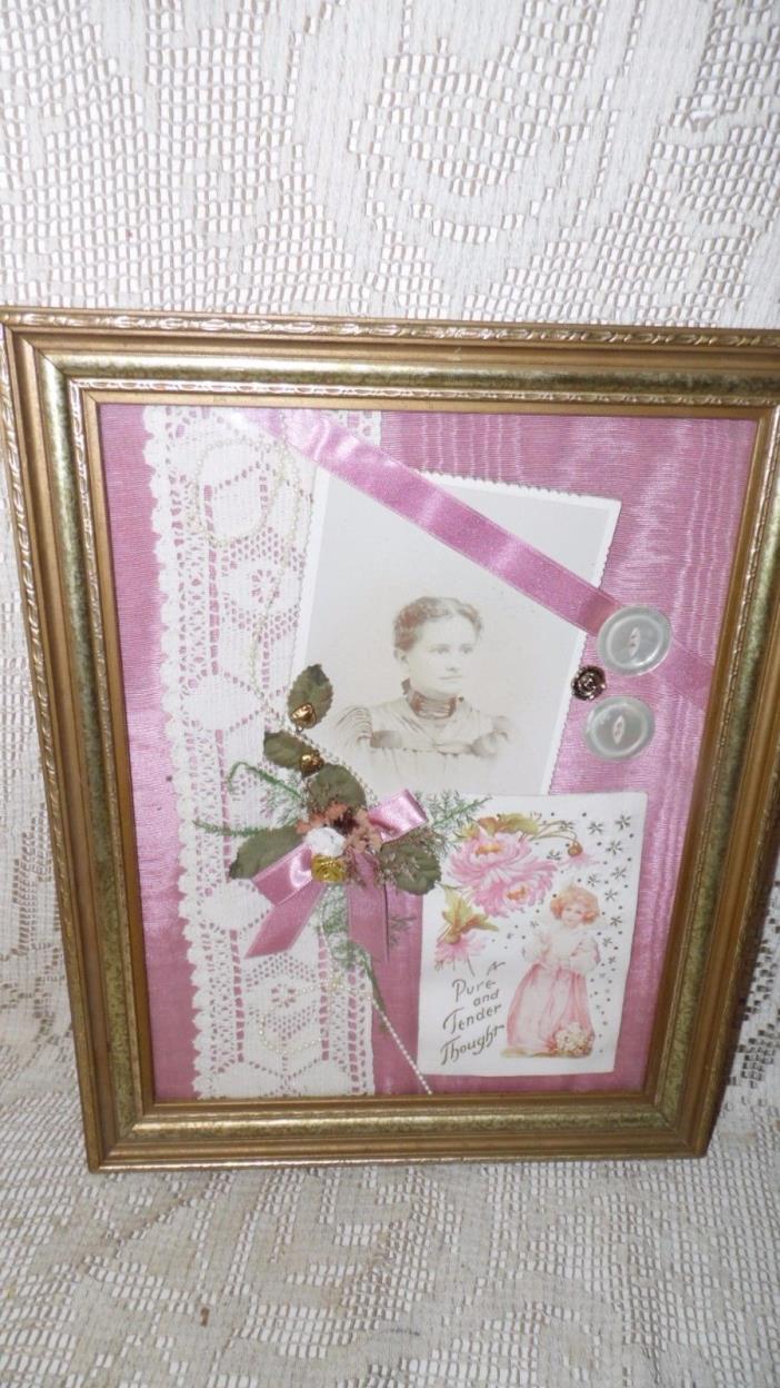 VINTAGE LADY PICTURE PHOTO COLLAGE GREETING CARD FLORAL PICTURE WALL HANGING