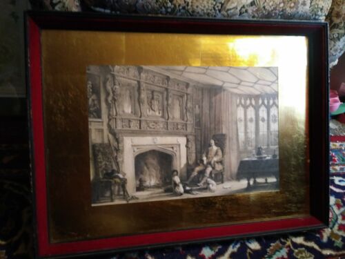 Stunning Henry VIII Framed Engraving GOLD LEAF MATTE Red Velvet & Wood Frame