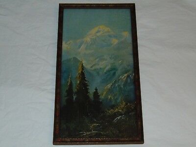 VINTAGE ANTIQUE ROCKY MOUNTAINS PICTURE & FRAME C. 1910 MT McKINLEY ALASKA USA