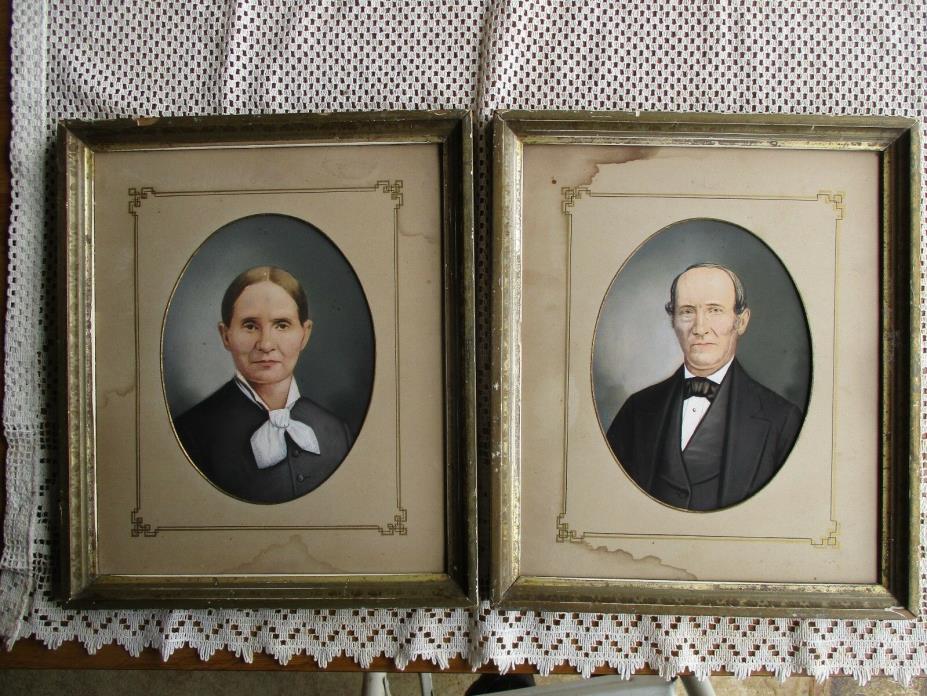Pair of Antique 19thC Albumen Portraits in Original Gilt Liners with Early Glass