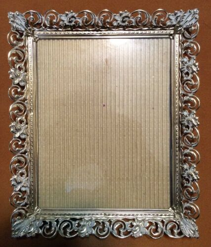 Vtg Ornate Metal Picture Frame 8x10 Hollywood Regency Openwork Filigree Frame