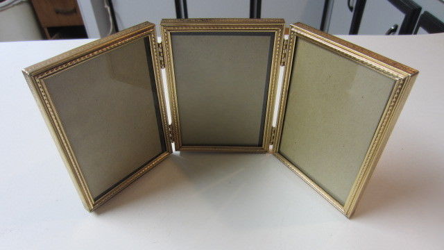 Vintage Metal Triple 5 in. x 3 1/2 in. Picture Frame, Gold Tone