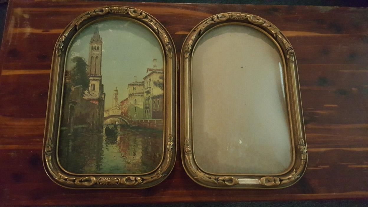 Antique Convex Glass Wood Picture Frame  Chicago Portrait Co. lot of two