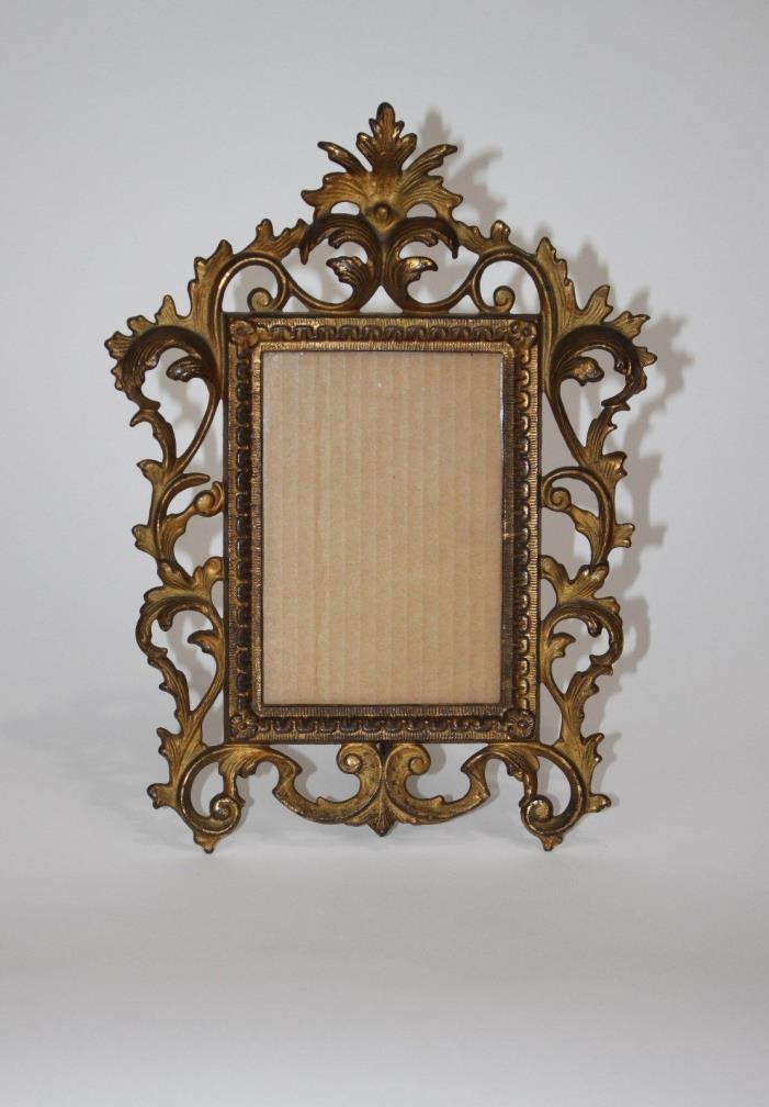 Antique Vintage Victorian Metal Brass Iron Picture Frame Easel Style Table Top