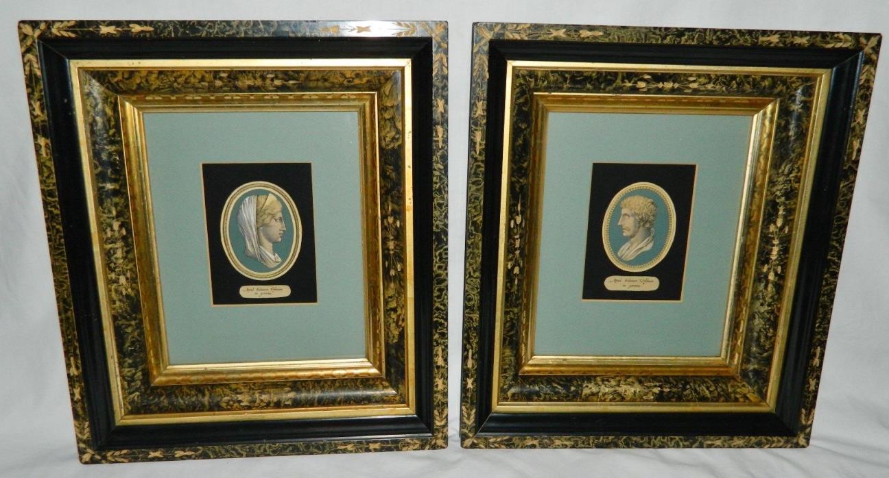 Beautiful PAIR 1880 Victorian EASTLAKE Ebony GILT Frames NeoClassical Plates