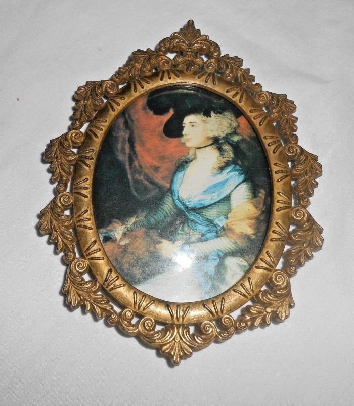 Brass Picture Frame with Oval Glass Made in Italy Vintage