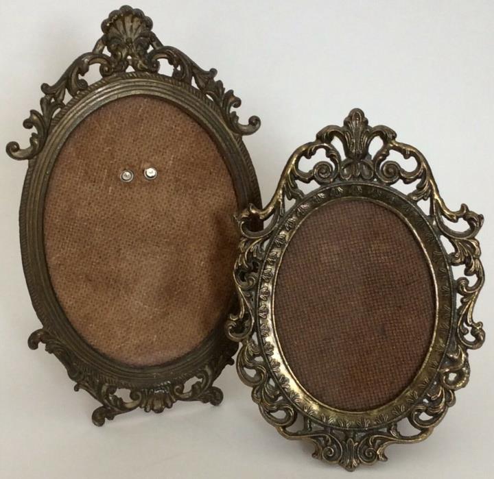 2 Vintage Small Ornate Metal PICTURE FRAMES w/ Easel ~ Italy