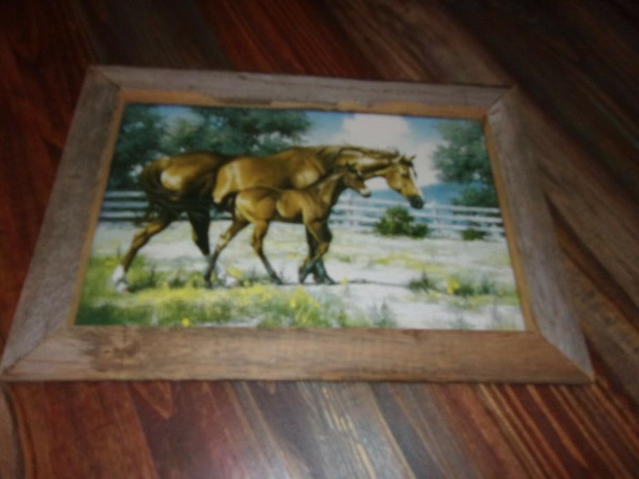 Horse Picture Stressed Wood Framed  18