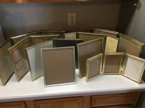 9 Vintage Etched Gold Tone Metal Picture Frame Lot Double/Triple Hinged Single