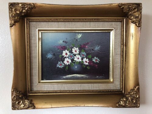 Canvas Painting In Ornate Wood Gilded Shadow Box Picture Frame