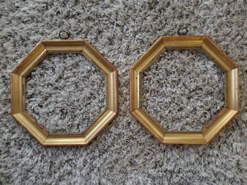 Pair of Antique Victorian Picture Frame Octagon Octagonal RARE Wood Gold Vintage