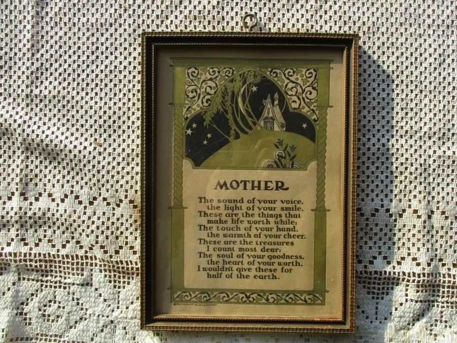 Antique Vintage Ca. 1920-1930's Framed Mother Poem