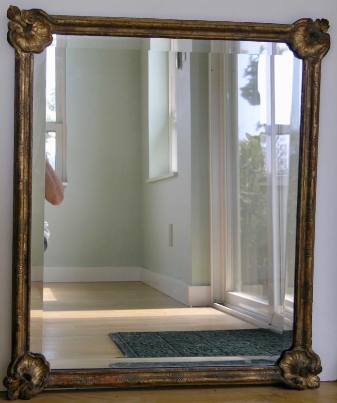 Antique Carved Gilt Wood Frame with Beveled Mirror