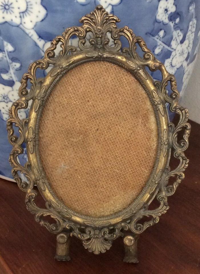 Vintage Small Ornate Metal Picture Frame w/ Easel ~ Italy
