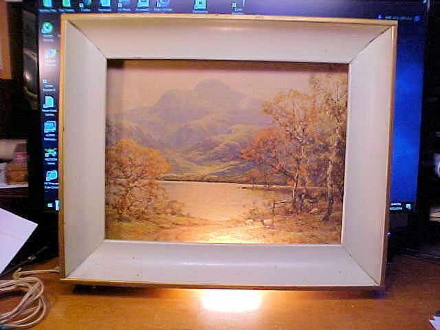 Vintage Lighted Shadowbox Picture Metal Frame Mountain Scene 18x15x3