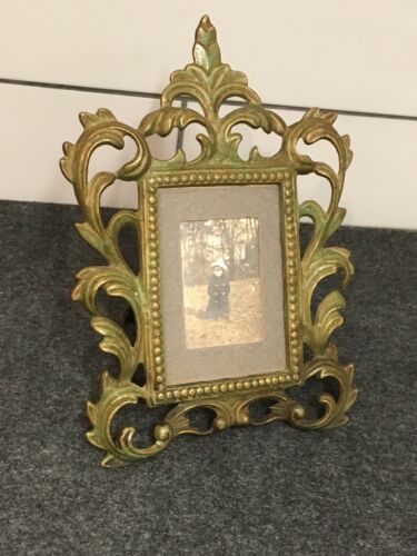 Genuine ANTIQUE ORNATE BRONZE PHOTO FRAME Medium Size 10”x7” Fits 3-1/2x5-1/4”