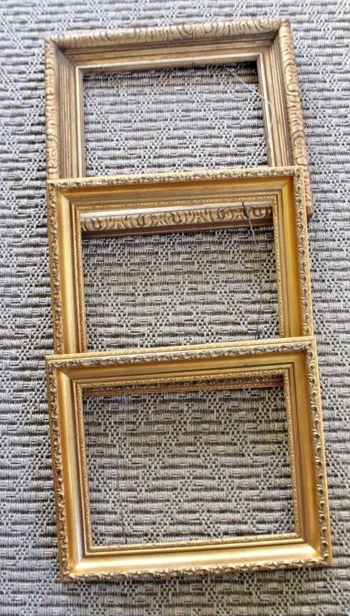 3 Vintage Ornate Gold Gilt Wooden Picture Frames - 9.5