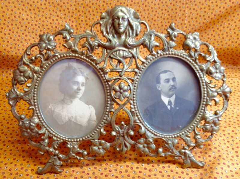 Art Nouveau Fancy Brass Double Frame 1910