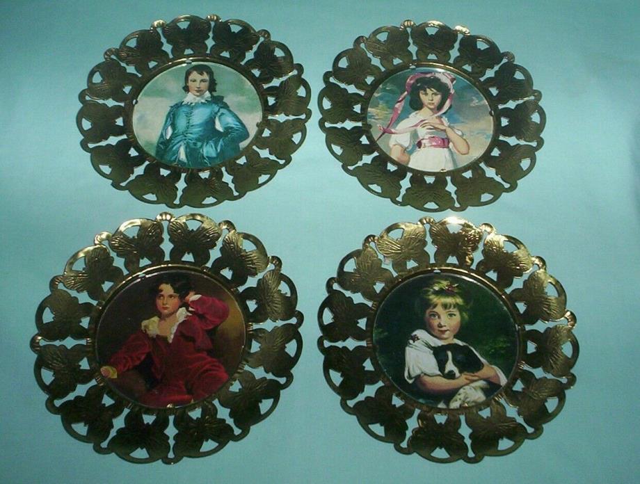 4 Brass Butterfly Frames Victorian Art Blue Boy Pinkie The Red Boy Miss Bowles