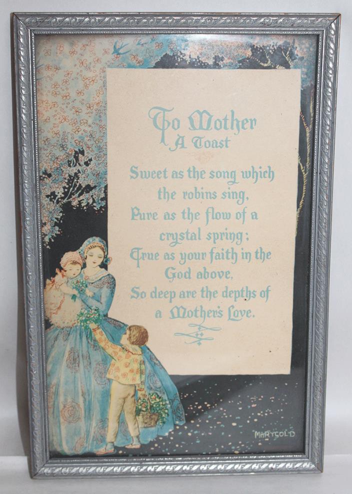 ANTIQUE Marygold Motto Print TO MOTHER A TOAST C1930