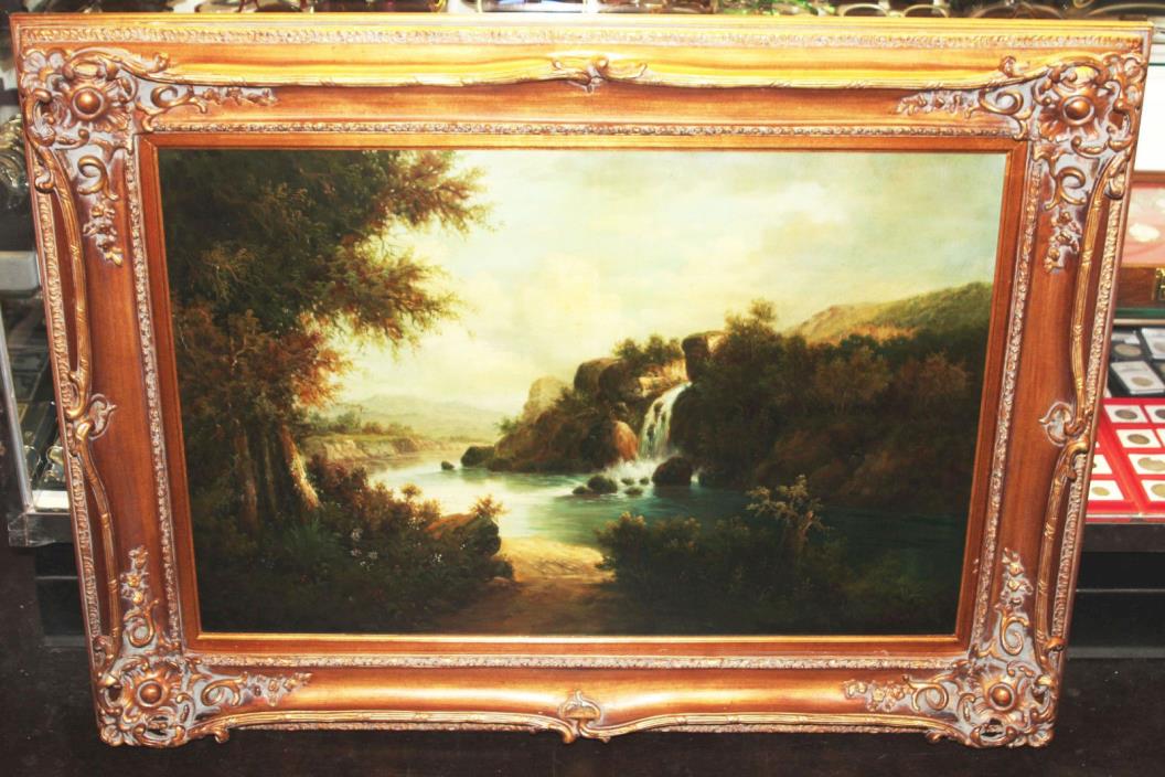 Vintage Oil Painting Gold Gilt Ornate Wood Picture Frame Large 47 x 35 Landscape