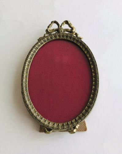 Antique Vintage Victorian Oval 5” Picture Frame Gold Ornate Ribbon Bow ITALY