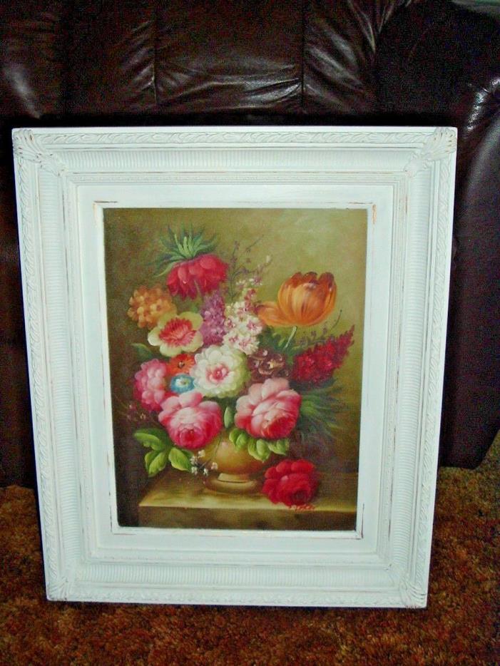 ANTIQUE WOODEN FRAME BY GRACEFUL ART LLC WITH OIL PAINTING OF ROSES