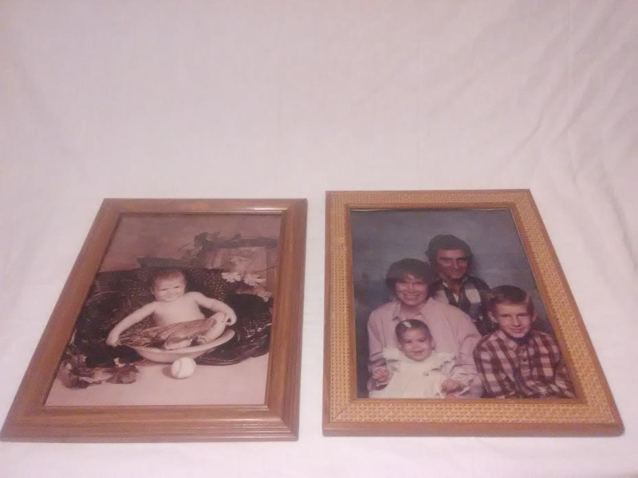 2 Vintage Wood Picture Frame with Baby Picture and Family Portrait )(*^@@f5