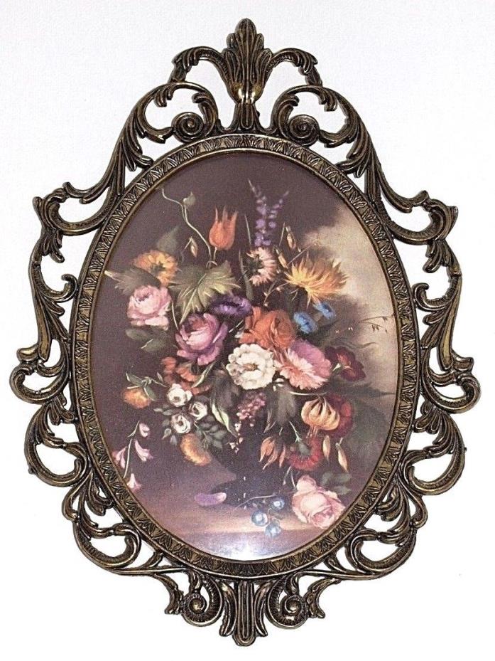 Vintage Italian Dome Glass Ornate 8x11 Picture Photo Frame Original Floral Art