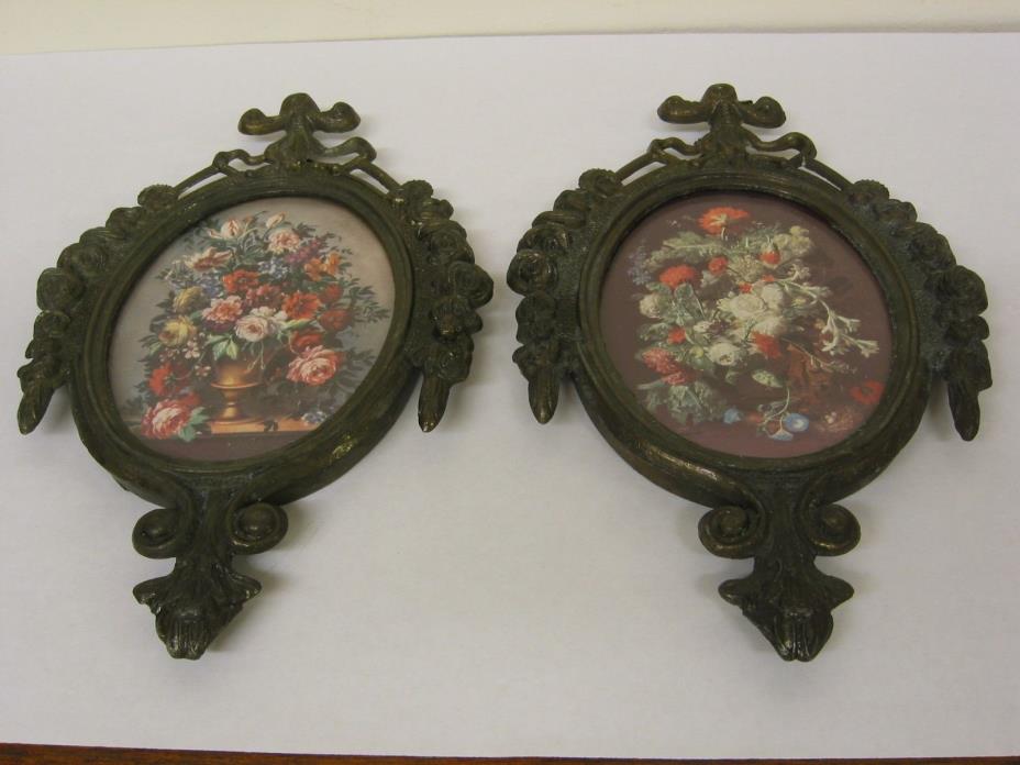 VINTAGE FLORAL ORNATE OVAL BRASS  PICTURE FRAMES-MADE IN ITALY