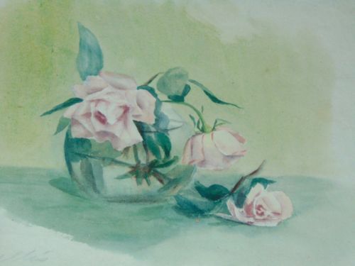 ANTIQUE CHIC Watercolor Painting SHABBY ROSES Signed CHELLIS