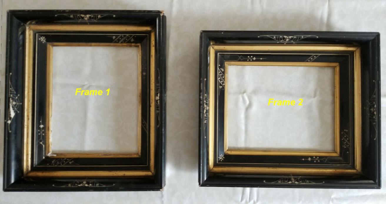 Pair 15x12 19th C VICTORIAN EASTLAKE 4-Step DEEP FRAMEs Gilt Liner EBONIZED WOOD