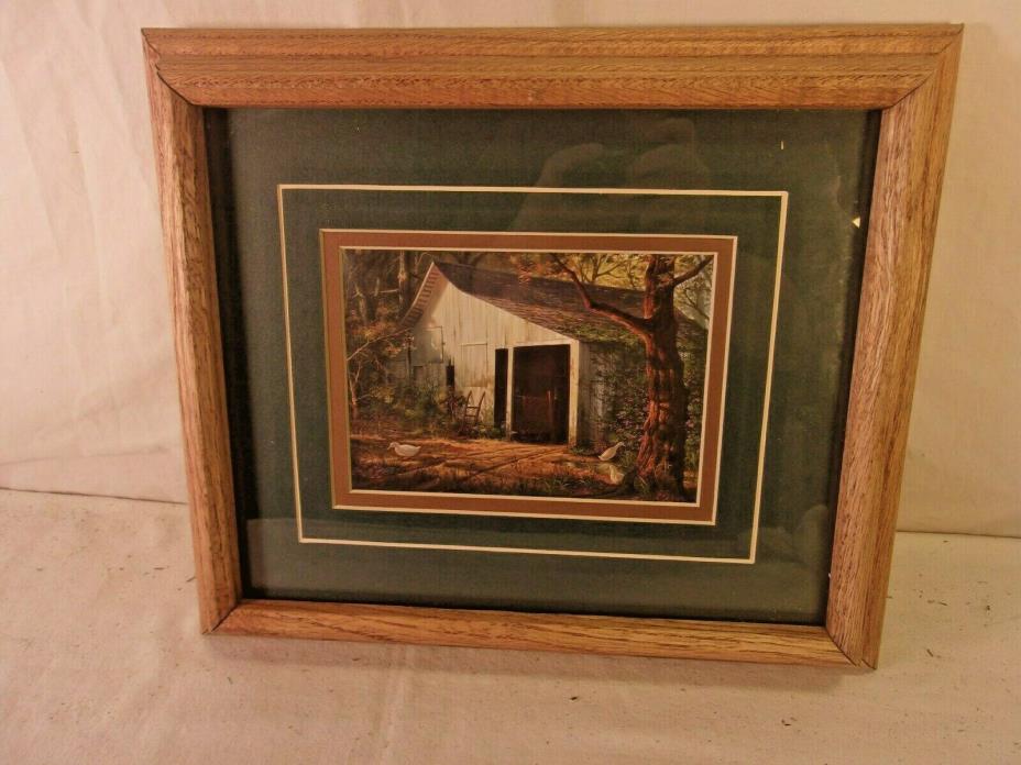 Vintage mid century OAK frame with print 12 1/2 x 14 1/2  holds 10x12