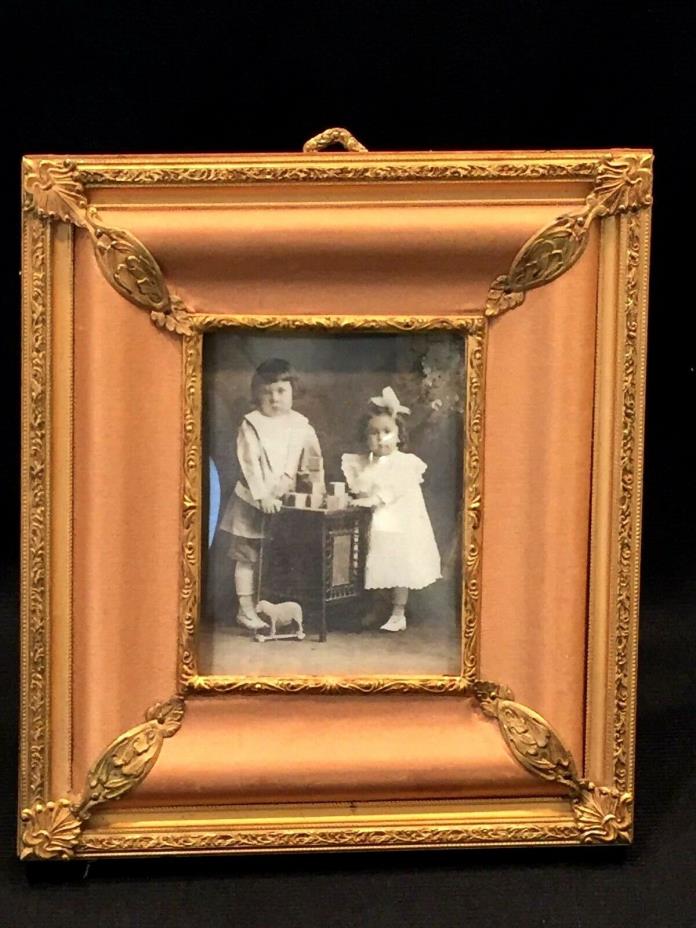 ANTIQUE BRASS & GOLD SATIN PICTURE FRAME